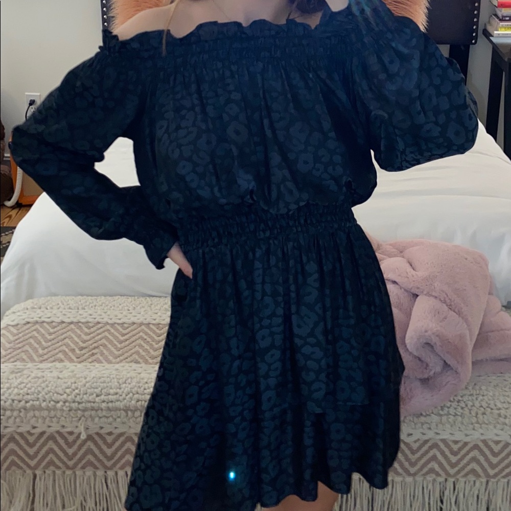 off the shoulder deep teal cheetah mimi dress!